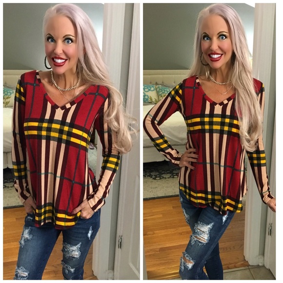 ❤️LAST 1! 😊Stunning Red/Blush Plaid Tunic - Picture 4 of 5
